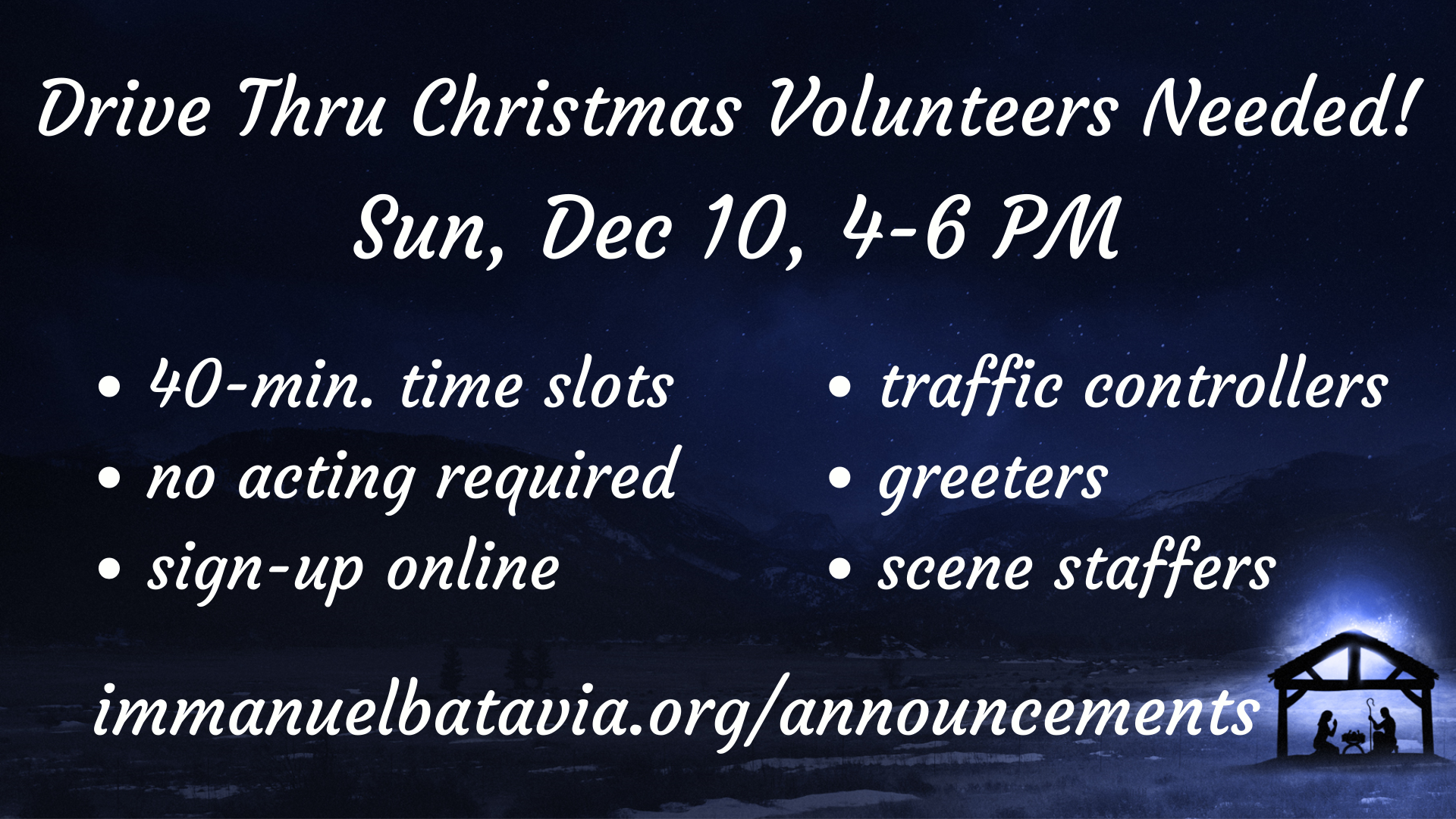 Drive Through Christmas Volunteers Needed!