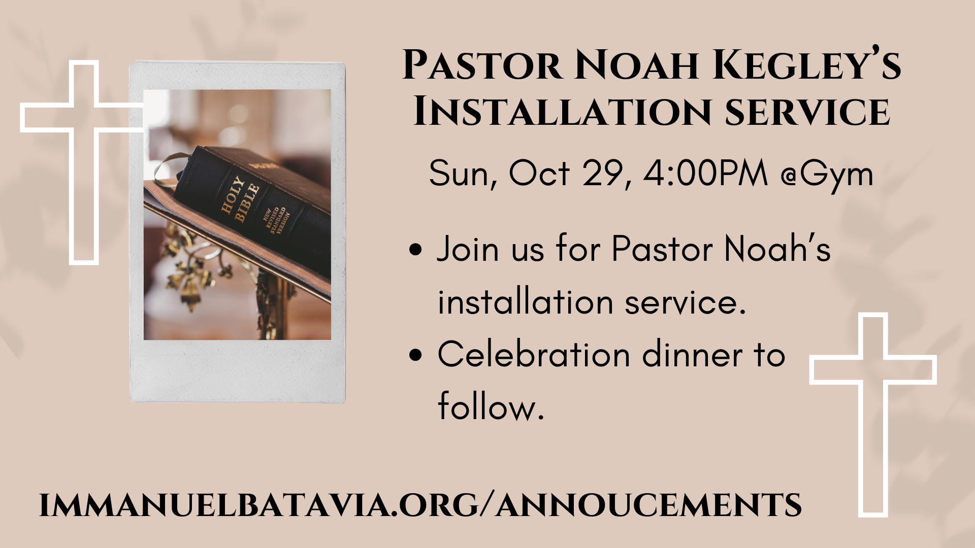 Pastor Noah Kegley Installation Service