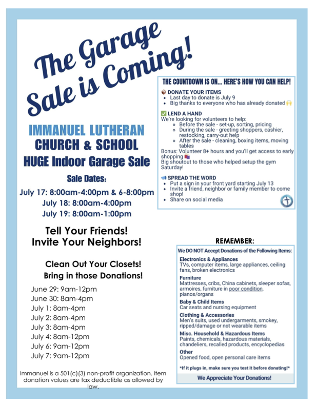 The Garage Sale is Coming!