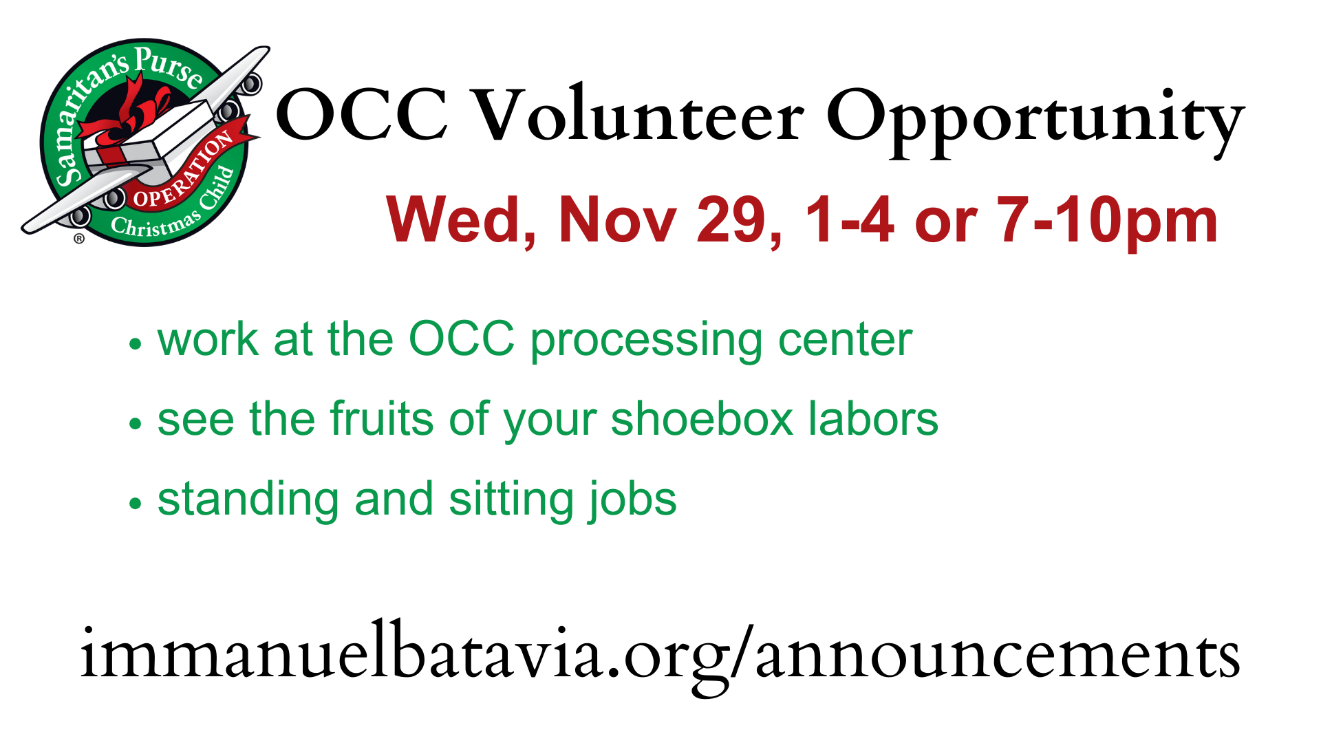 OCC Volunteer Opportunity