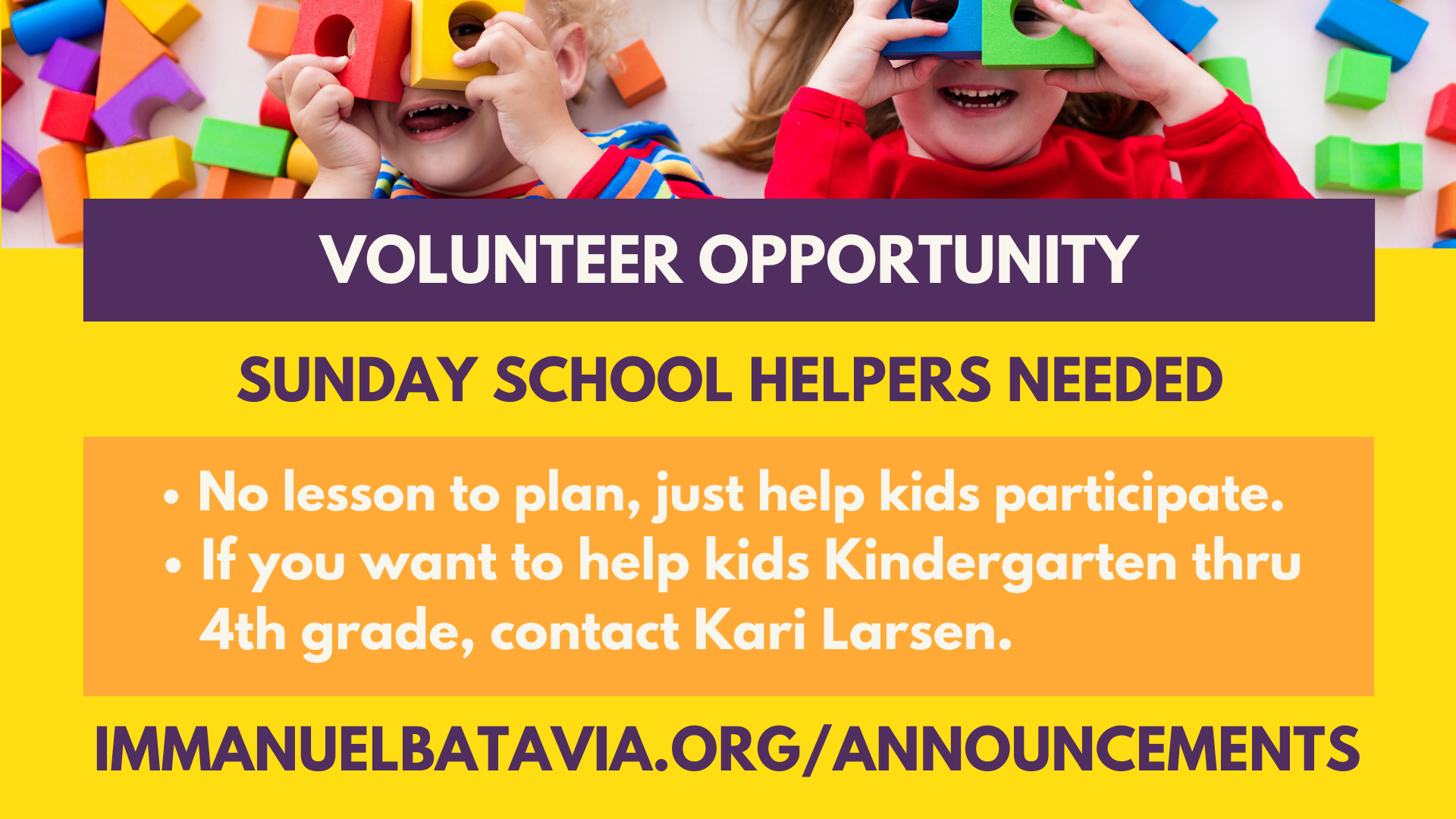 Sunday School Helpers Needed